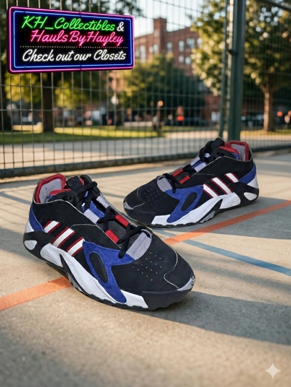 ​Adidas Streetball Chunky Sneakers Core Black Aqua Orange Men's Size 6.5 FV4836